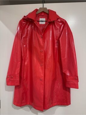 Jane Post Glossy Coral Trench Coat